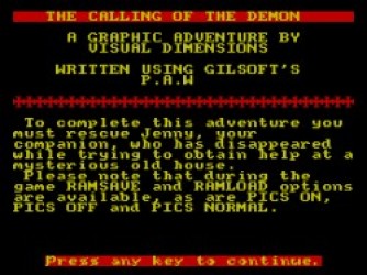 Calling Of The Demon, The (1987)(Visual Dimensions)[128K] Rom